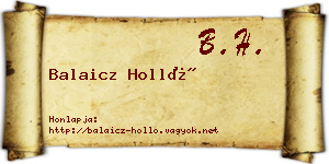 Balaicz Holló névjegykártya